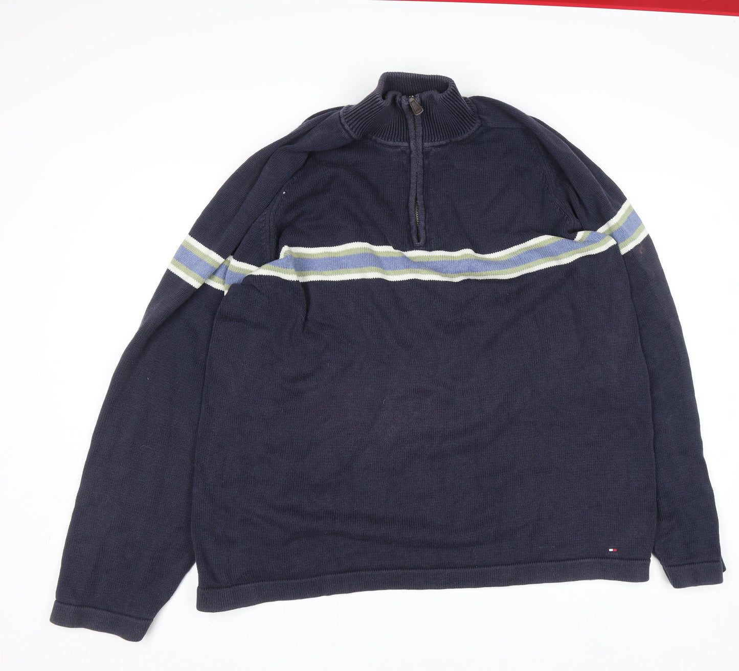 Mens UK Size 2XL Tommy Hilfiger Blue 1/2 Zip Jumper