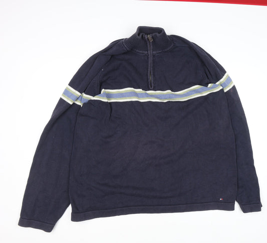 Mens UK Size 2XL Tommy Hilfiger Blue 1/2 Zip Jumper