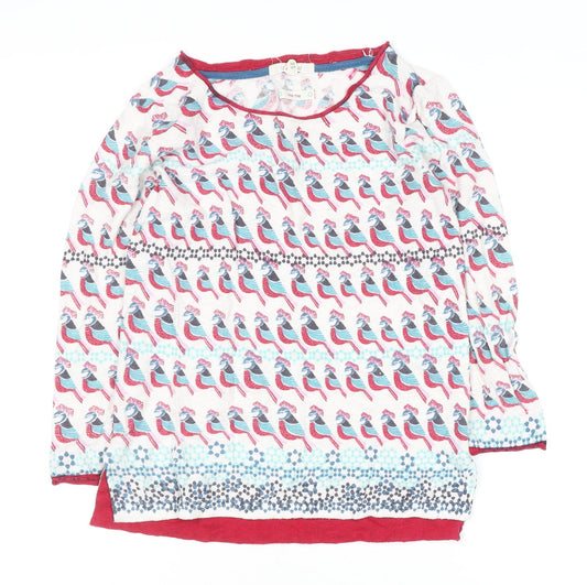 White Stuff Women’s Multicoloured Bird Print Cotton Linen Jumper Size 8