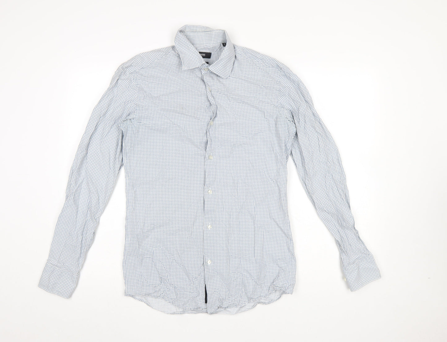 Hugo Boss Men’s Blue Slim Fit Geometric Button-Up Long Sleeve Shirt Size 15