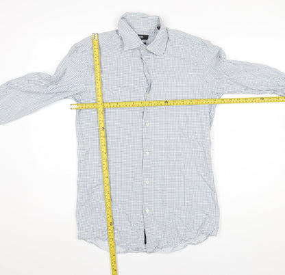 Hugo Boss Men’s Blue Slim Fit Geometric Button-Up Long Sleeve Shirt Size 15