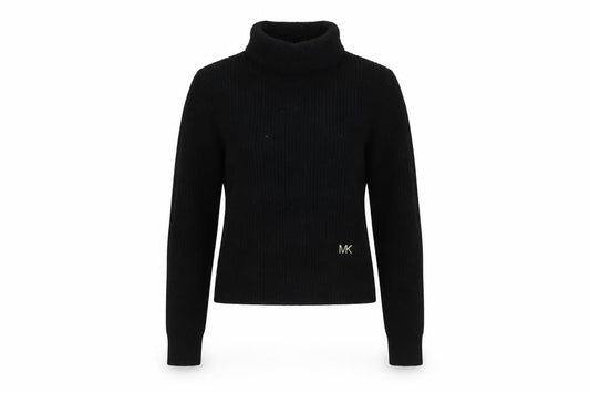 Front view of Michael Kors Women's Black Roll Neck Wool Blend Jumper XXS