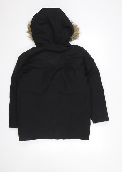 GAP Kids Boys Black Faux Fur Hooded Parka Coat 10-11 Years Winter Jacket