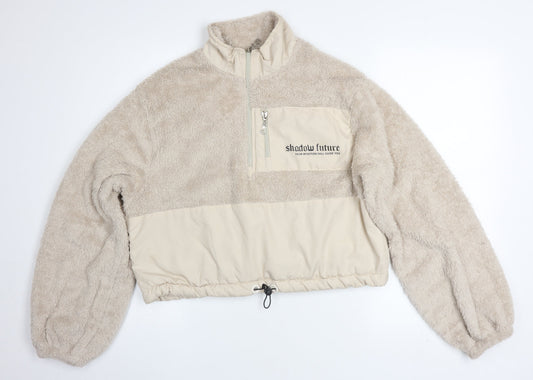 Womens UK Size L ECROU Beige Pullover 1/2 Zip Fleece Jacket