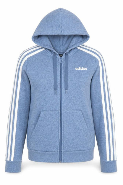Front view of Adidas Women Blue Full Zip Hoodie XS Cotton Blend Hooded Jacket