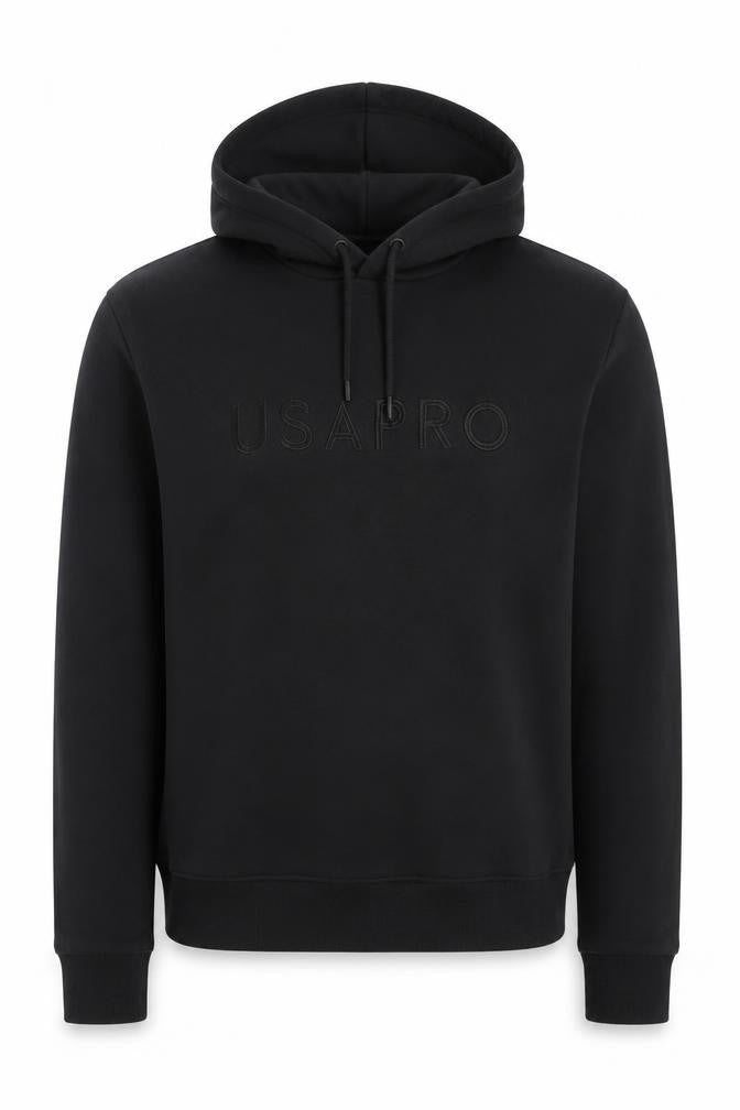 Front view of USAPRO unisex black pullover hoodie s regular fit fleece logo sweatshirt