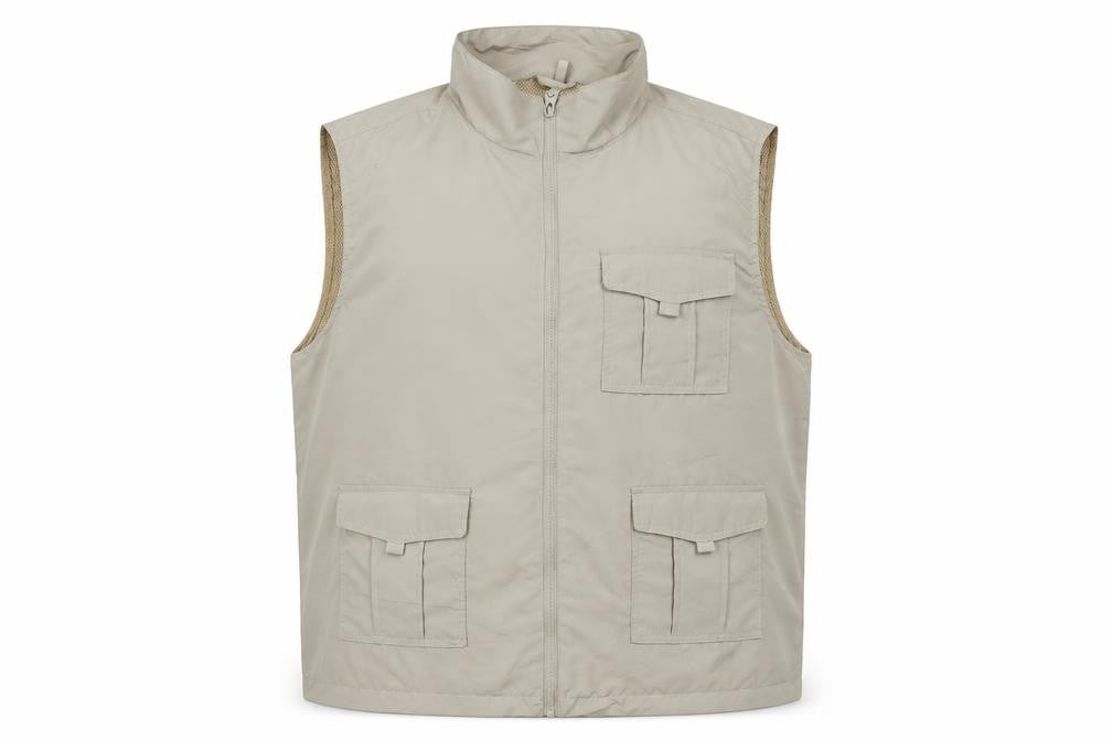 Front view of Atlas For Men Beige XL Men's Outdoor Bodywarmer Waistcoat