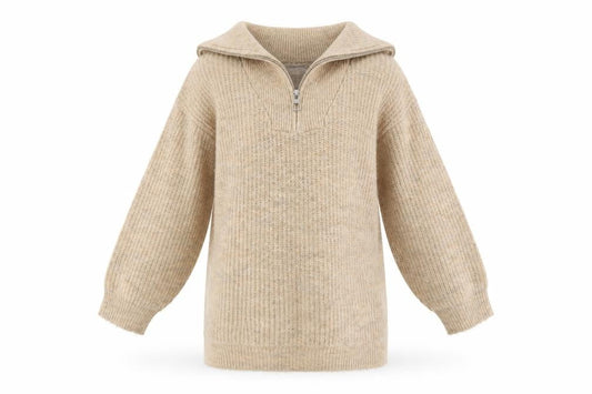 Front view of I Love Girlswear Beige Half Zip Jumper girls’ age 7 years acrylic knit