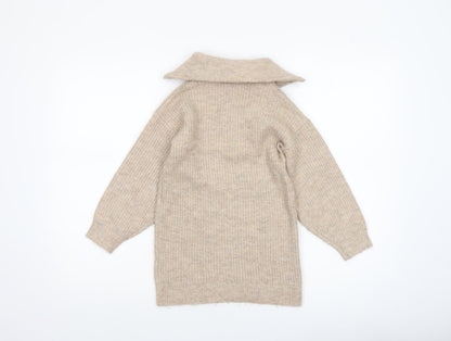 I Love Girlswear Beige Half Zip Jumper Girls Age 7 Years Acrylic Knit
