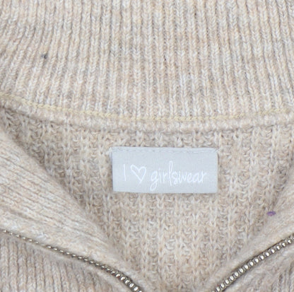 I Love Girlswear Beige Half Zip Jumper Girls Age 7 Years Acrylic Knit