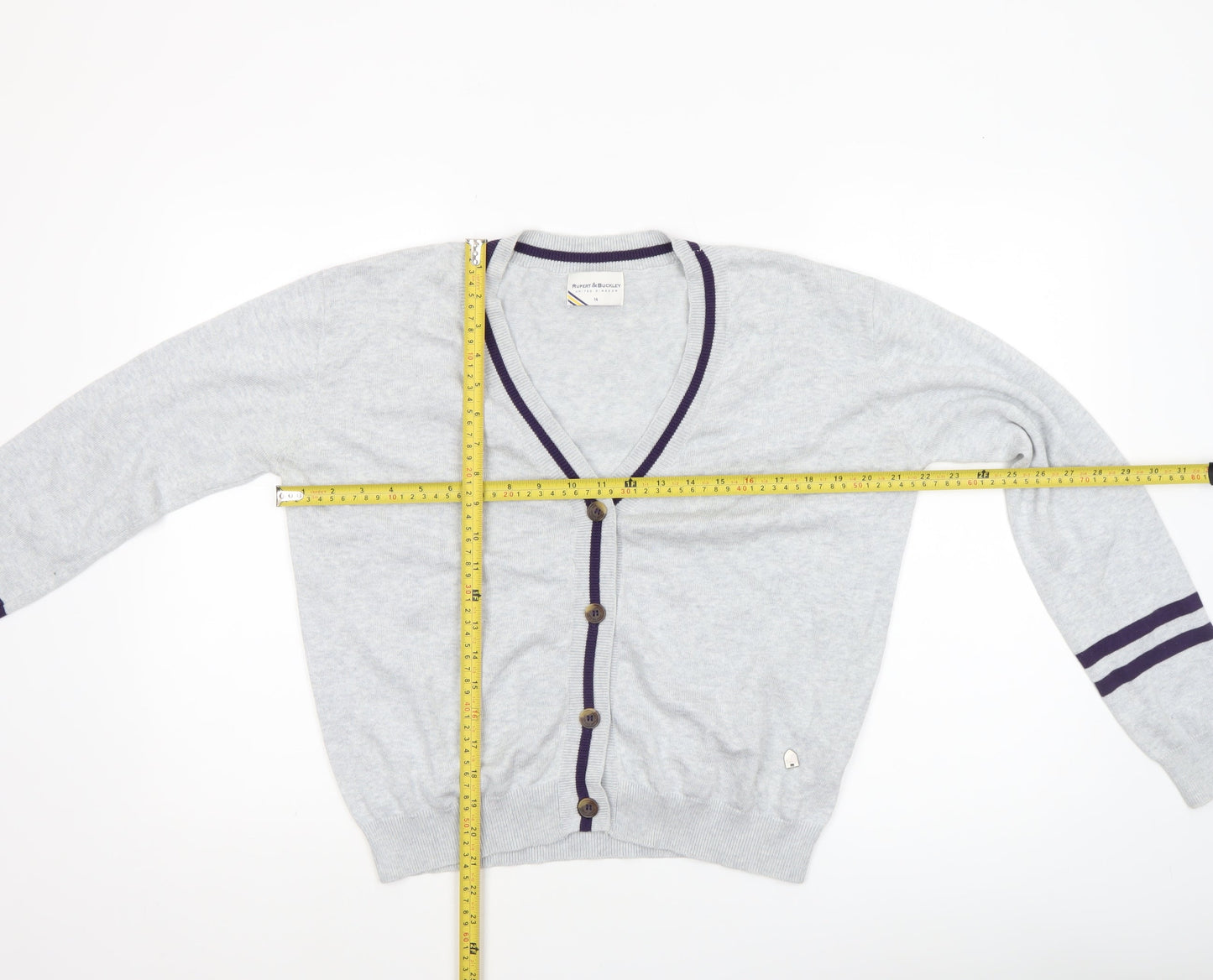 Womens UK Size 14 Rupert & Buckley Grey Cardigan Jumper