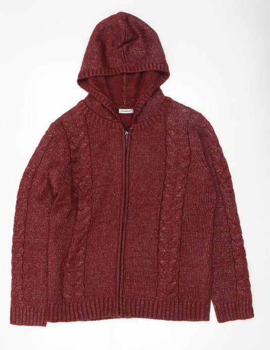 Womens UK Size 10 Damart Red Full Zip Jumper