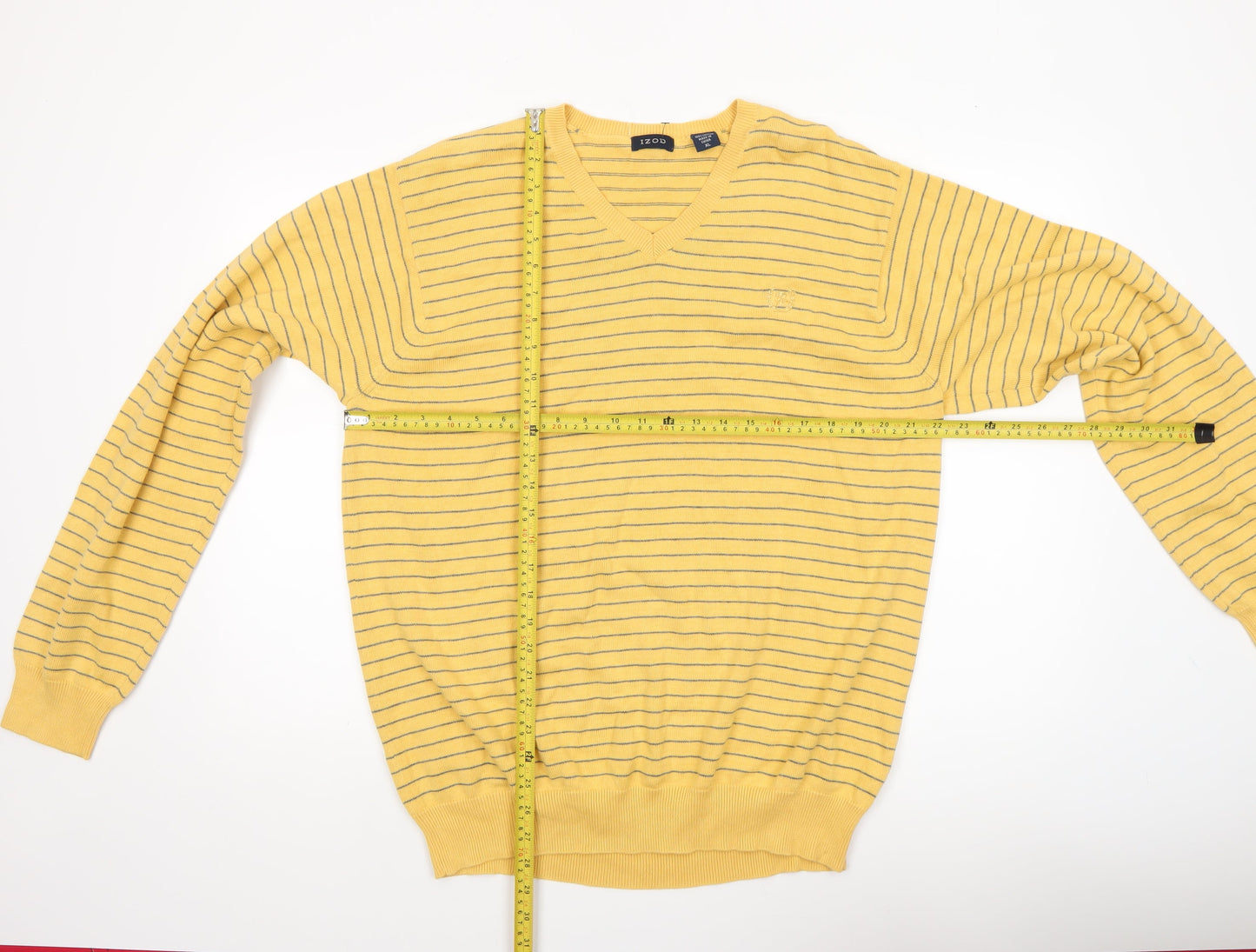 IZOD Men’s Yellow Striped V-Neck Cotton Jumper XL