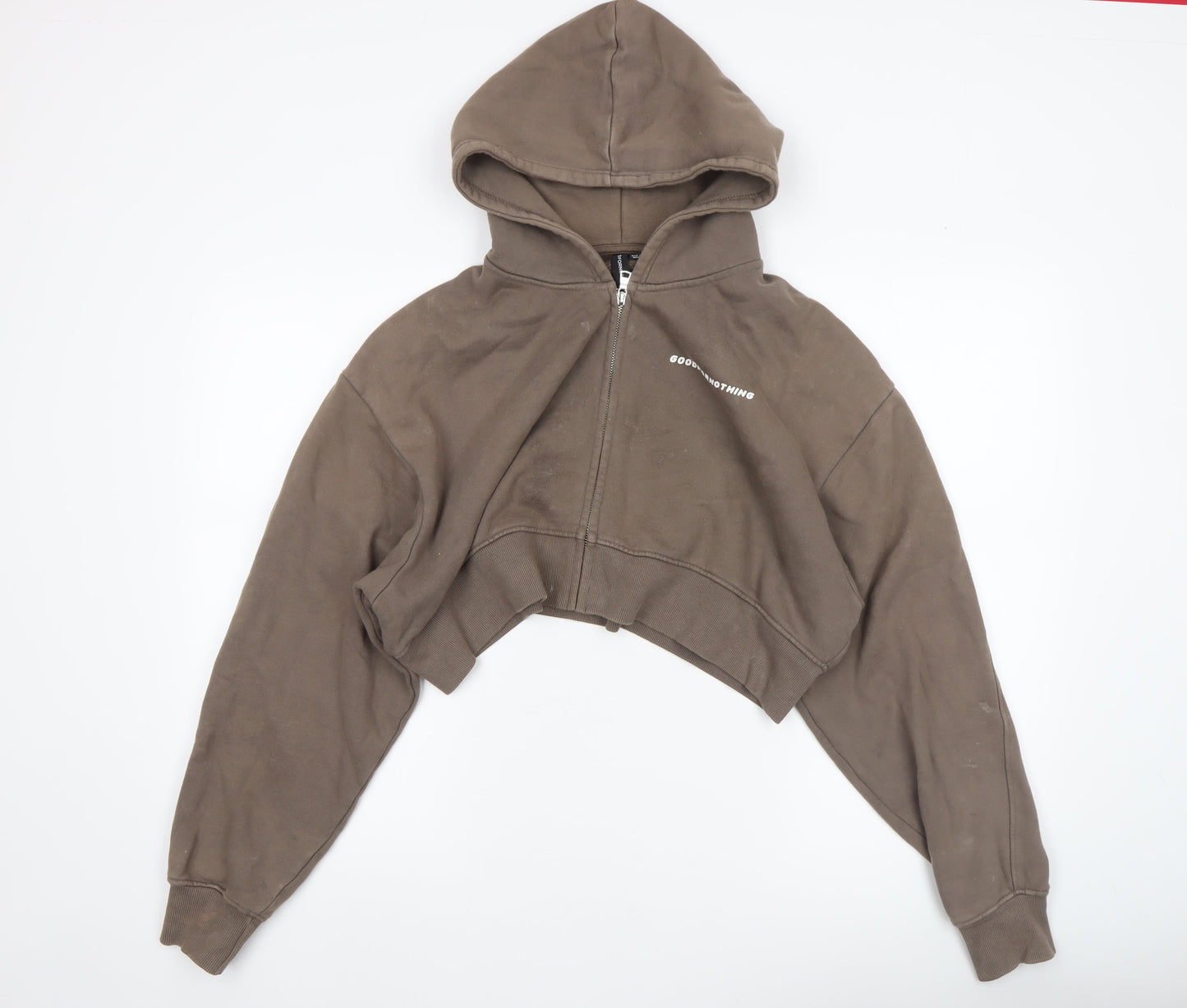 Womens UK Size S Good For Nothing Brown Full Zip Hoodie