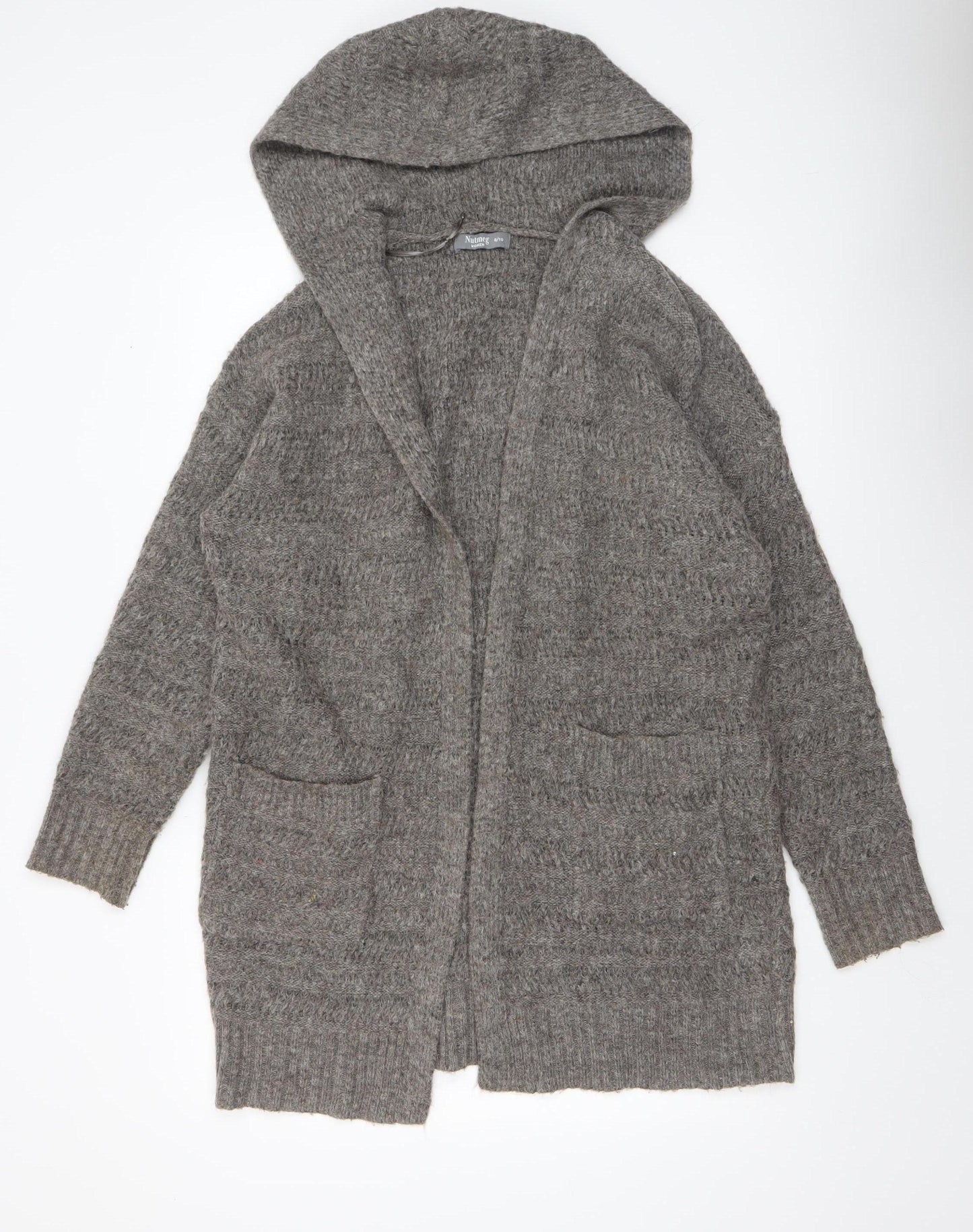Nutmeg Women's Grey Hooded Open Knit Cardigan Size 8-10
