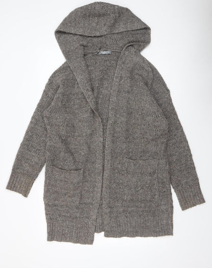 Nutmeg Women's Grey Hooded Open Knit Cardigan Size 8-10