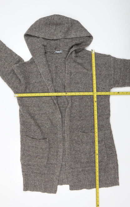 Nutmeg Women's Grey Hooded Open Knit Cardigan Size 8-10
