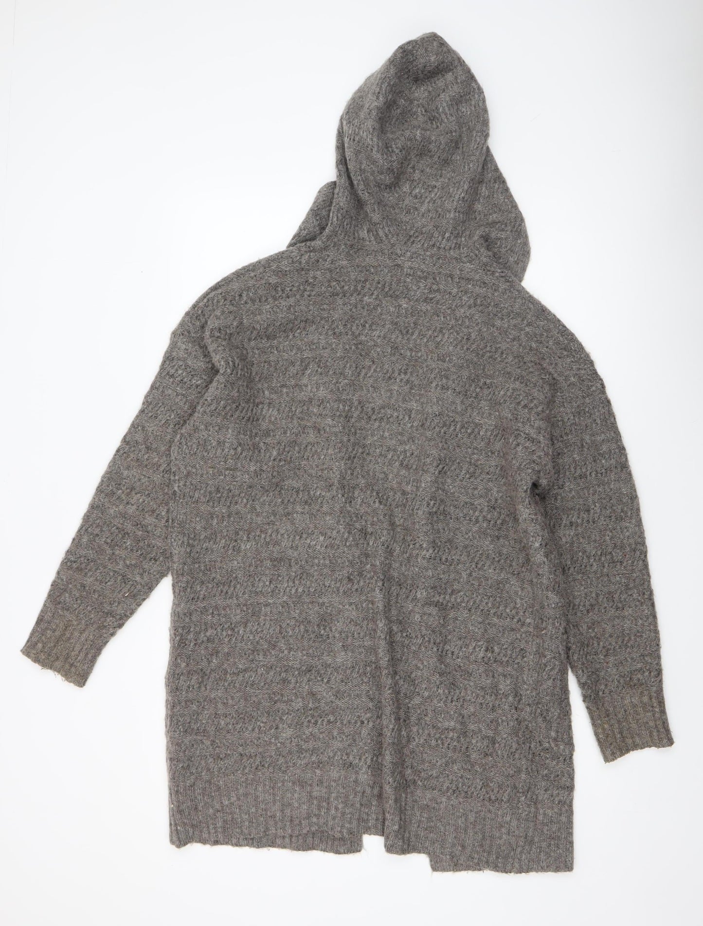Nutmeg Women's Grey Hooded Open Knit Cardigan Size 8-10