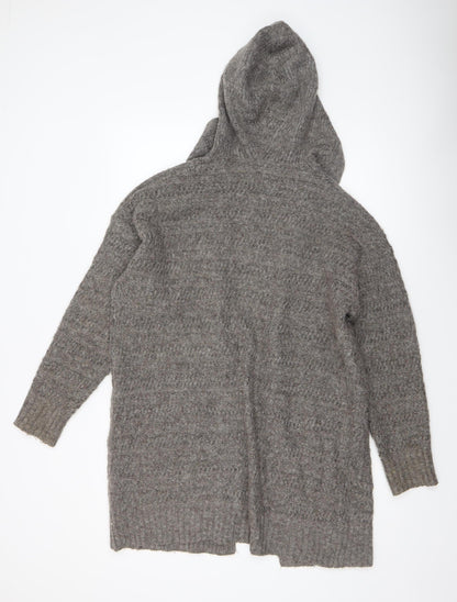 Nutmeg Women's Grey Hooded Open Knit Cardigan Size 8-10