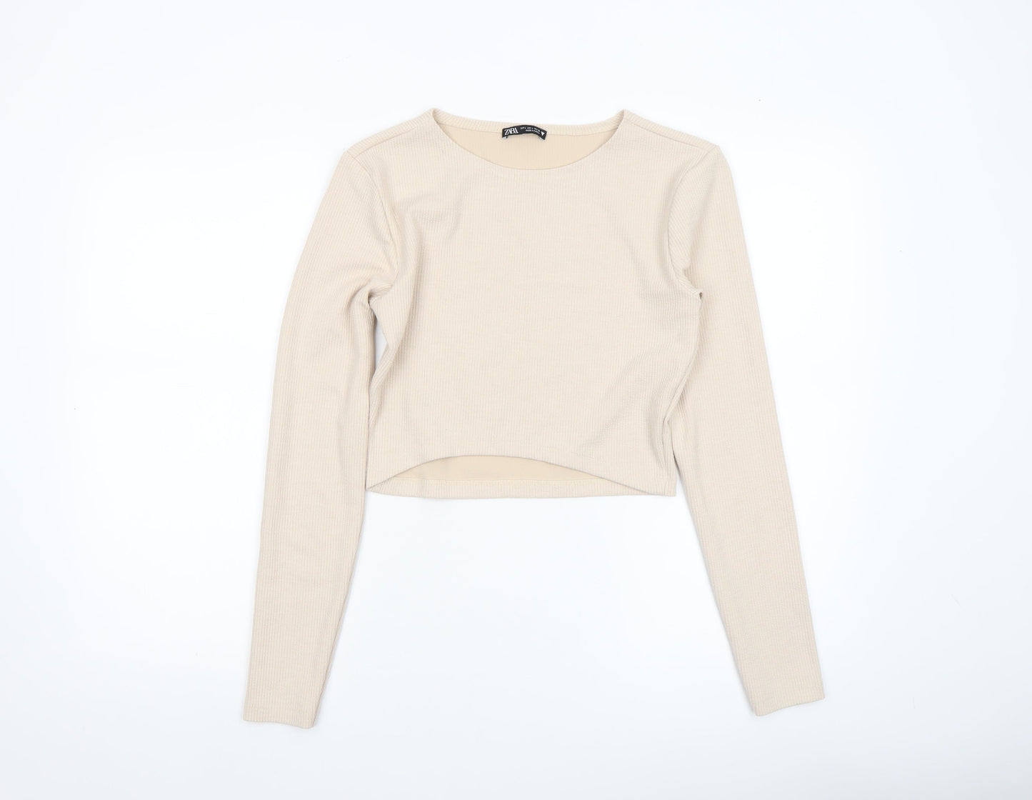 Womens UK Size L Zara Beige Cropped T-Shirt