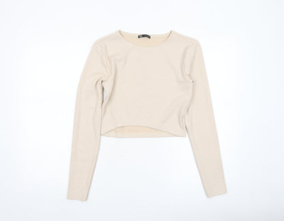 Womens UK Size L Zara Beige Cropped T-Shirt