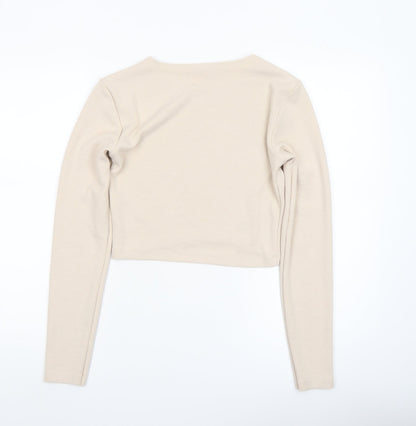 Womens UK Size L Zara Beige Cropped T-Shirt