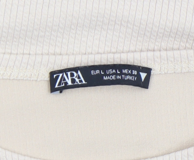 Womens UK Size L Zara Beige Cropped T-Shirt