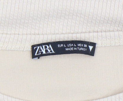 Womens UK Size L Zara Beige Cropped T-Shirt