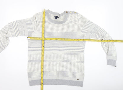 Tommy Hilfiger Women’s Grey Striped Cotton Knit Jumper M Crew Neck
