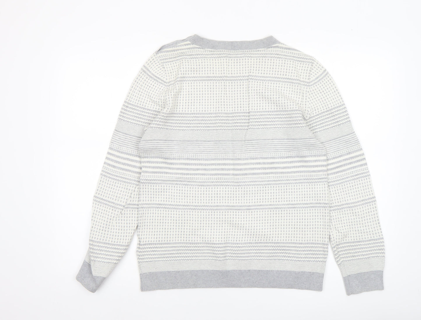 Tommy Hilfiger Women’s Grey Striped Cotton Knit Jumper M Crew Neck