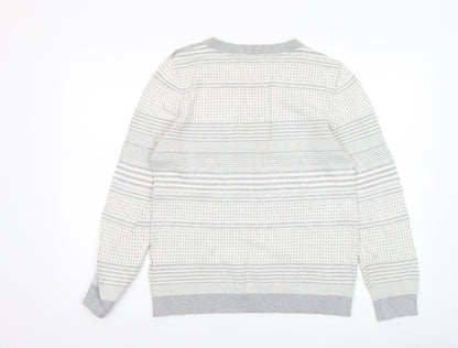 Tommy Hilfiger Women’s Grey Striped Cotton Knit Jumper M Crew Neck