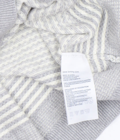 Tommy Hilfiger Women’s Grey Striped Cotton Knit Jumper M Crew Neck
