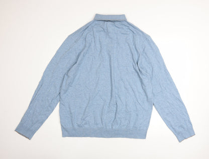 Marks and Spencer Men's Blue Cotton Rich Long Sleeve Polo 2XL