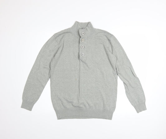 Mens UK Size S White Label Grey Henley Jumper