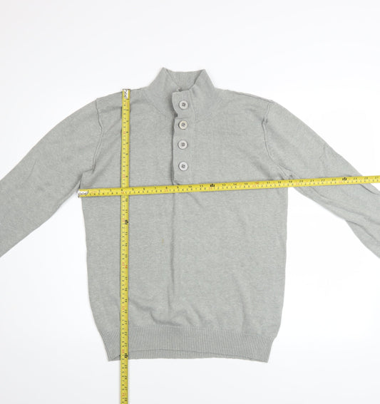 Mens UK Size S White Label Grey Henley Jumper
