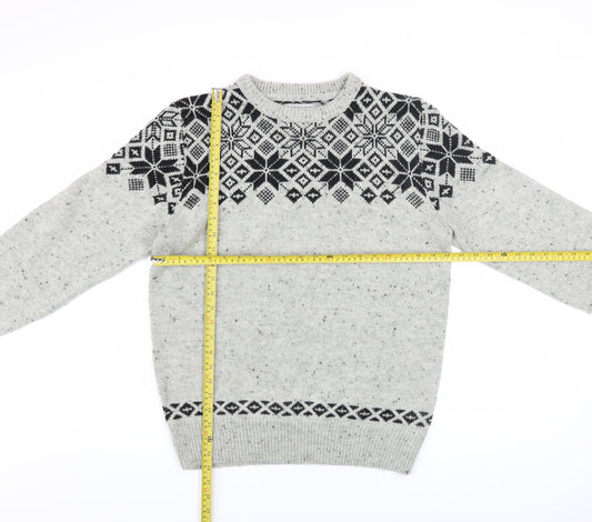Tu Men’s Grey Fair Isle Wool Blend Crew Neck Jumper Size S