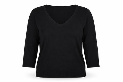 Bay Womens Black V-Neck Knit Pullover Jumper Size 14