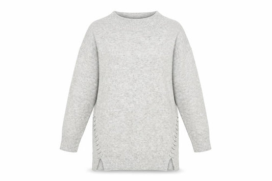 Front view of Miss Selfridge Petites Grey Knit Crew Neck Long Sleeve Jumper UK 10