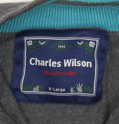 Mens UK Size XL Charles Wilson Grey Henley Jumper