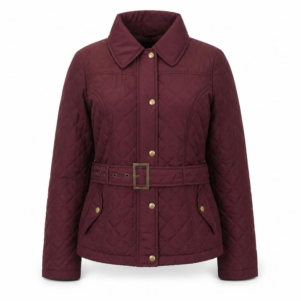 Crosshatch Womens Red Quilted Belted Jacket Size 12