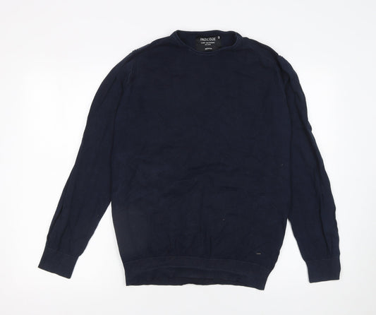 INDICODE Men’s Blue Cotton Blend Crew Neck Jumper Size M