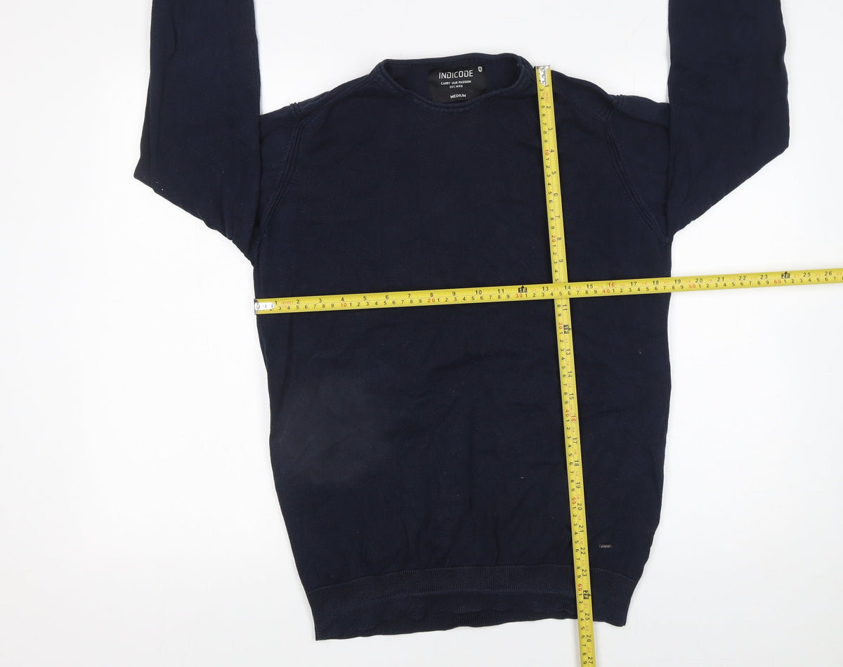 INDICODE Men’s Blue Cotton Blend Crew Neck Jumper Size M