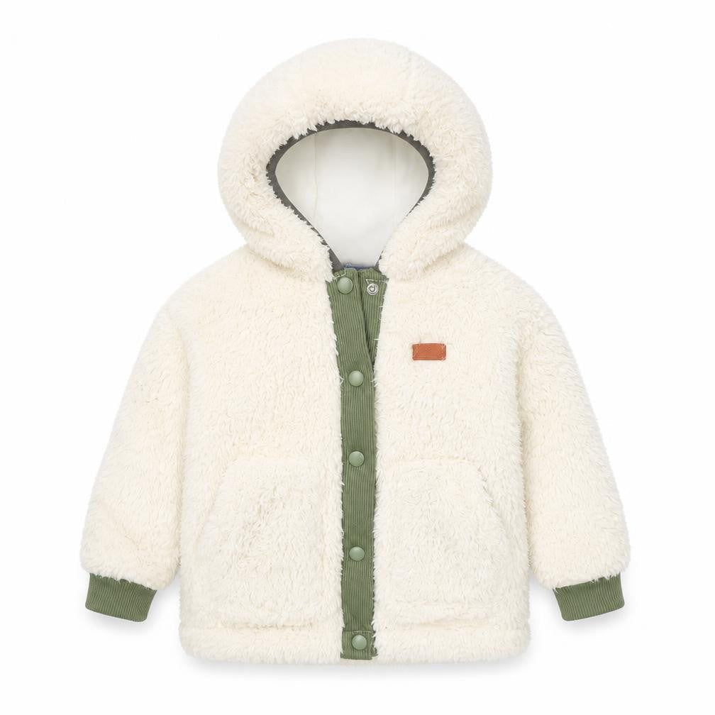 Front view of 7 For All Mankind unisex toddler ivory hooded fleece jacket 24 months