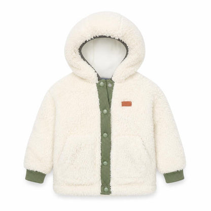 Front view of 7 For All Mankind unisex toddler ivory hooded fleece jacket 24 months