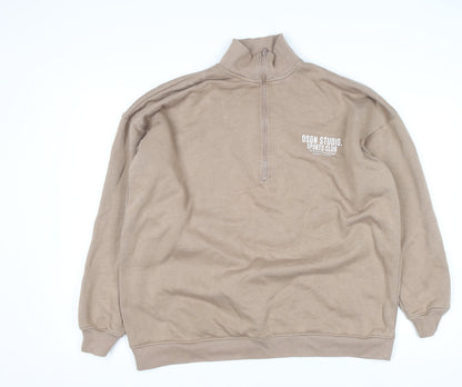 Mens UK Size S Boohoo Beige 1/2 Zip Sweatshirt