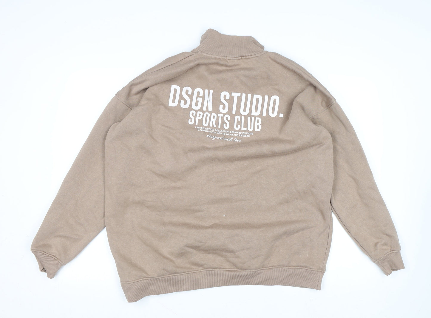 Mens UK Size S Boohoo Beige 1/2 Zip Sweatshirt