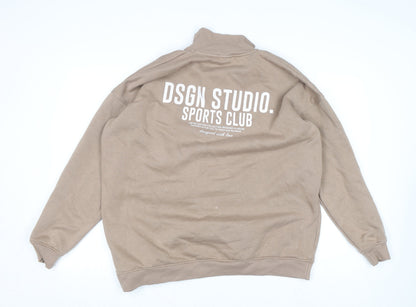 Mens UK Size S Boohoo Beige 1/2 Zip Sweatshirt
