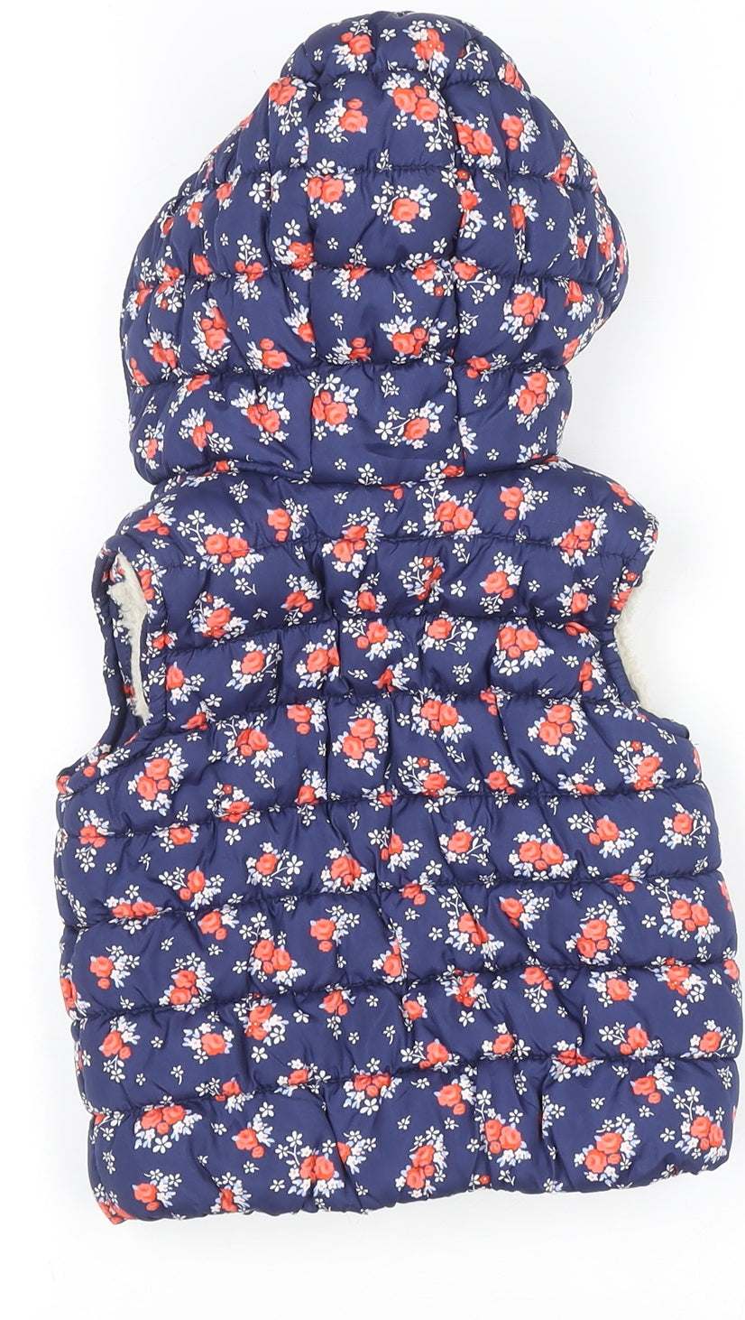 Marks and Spencer Girls Blue Floral Hooded Puffer Gilet 12-18 Months