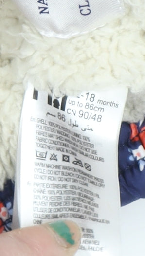 Marks and Spencer Girls Blue Floral Hooded Puffer Gilet 12-18 Months