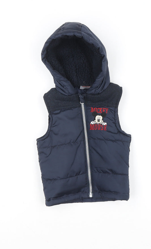 Disney Baby Boys Blue Mickey Mouse Hooded Puffer Gilet 6-9 Months